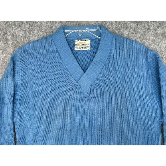 VTG Sweater School Cheerleader Blue Pep Club Uniform V-Neck 60s Size M Bristol - Picture 2 of 9